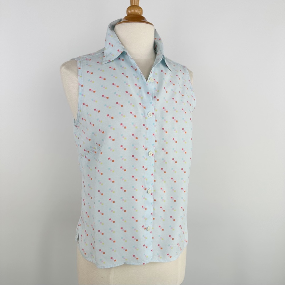 Liz Claiborne Lizwear Jeans Size S Sleeveless Rayon Button Down Blouse